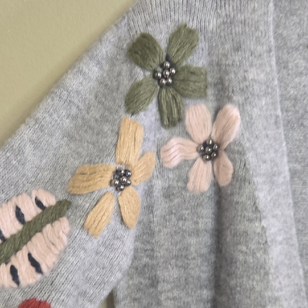 J.nna Gray Cardigan with Floral Accents - Picture 3 of 7